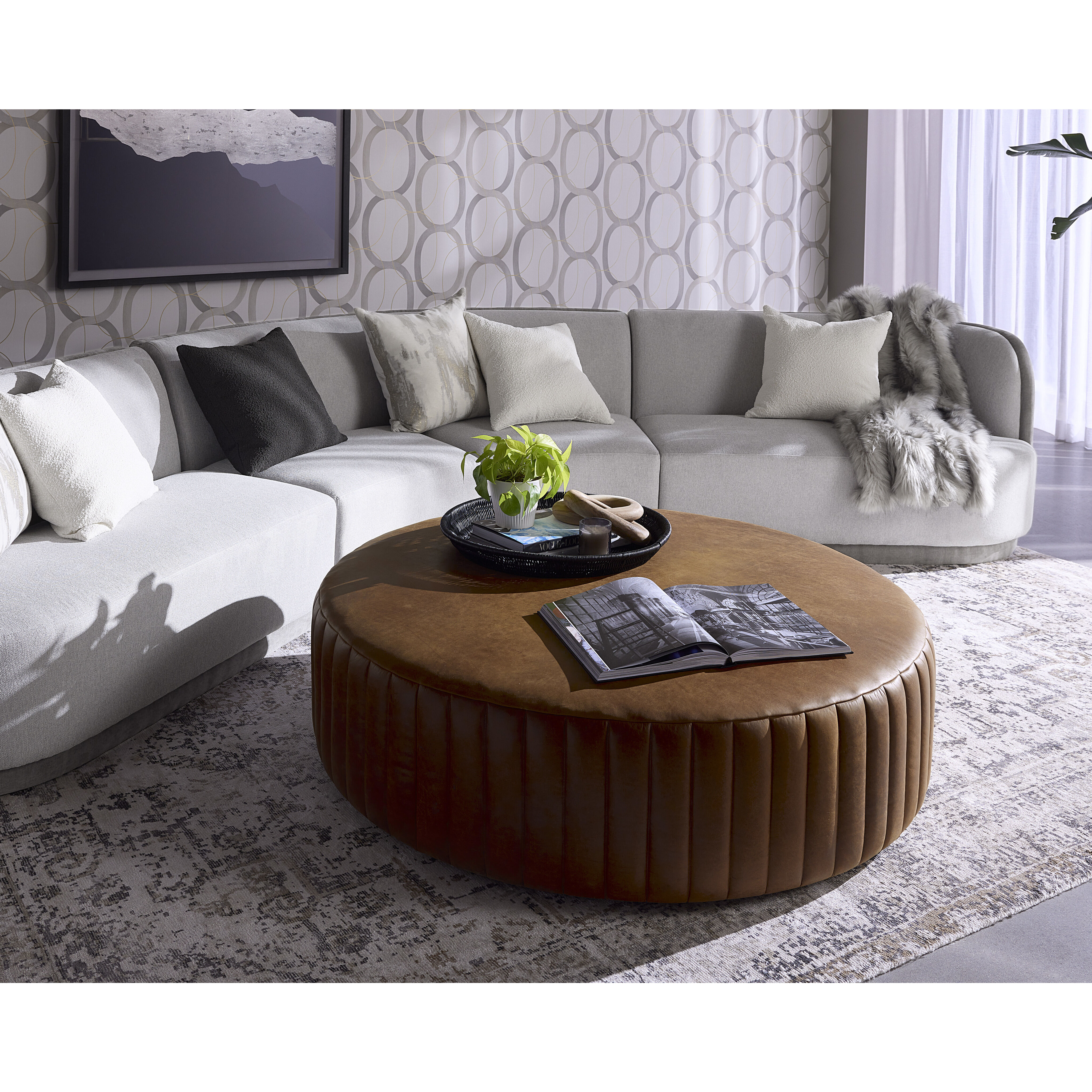 Divano 17 inch Lucia Tobacco Leather Ottoman